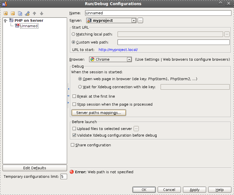 PHPStorm: final run configuration
